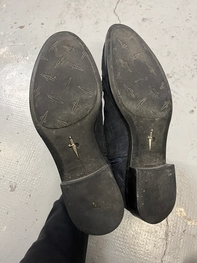 Cesare Paciotti Geometrical Buckle Navy Suede Leather Boots bNjfURL 5