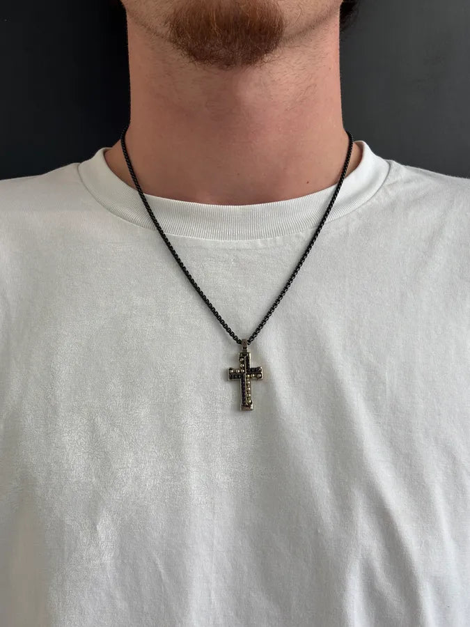 Cesare Paciotti Black Gold Cross Necklace USrwocw 1