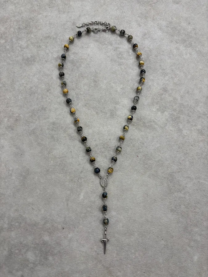 Cesare Paciotti Gold Tigers Eye Cross Pendant Necklace QyMFtlH 2