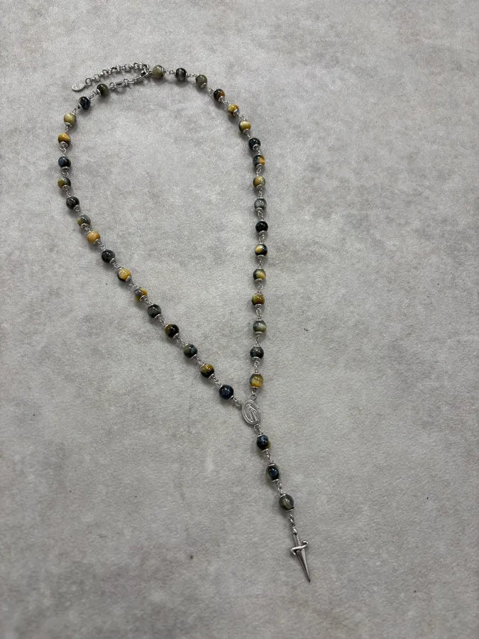 Cesare Paciotti Gold Tigers Eye Cross Pendant Necklace QyMFtlH 3
