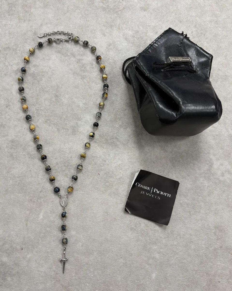 Cesare Paciotti Gold Tigers Eye Cross Pendant Necklace QyMFtlH 0