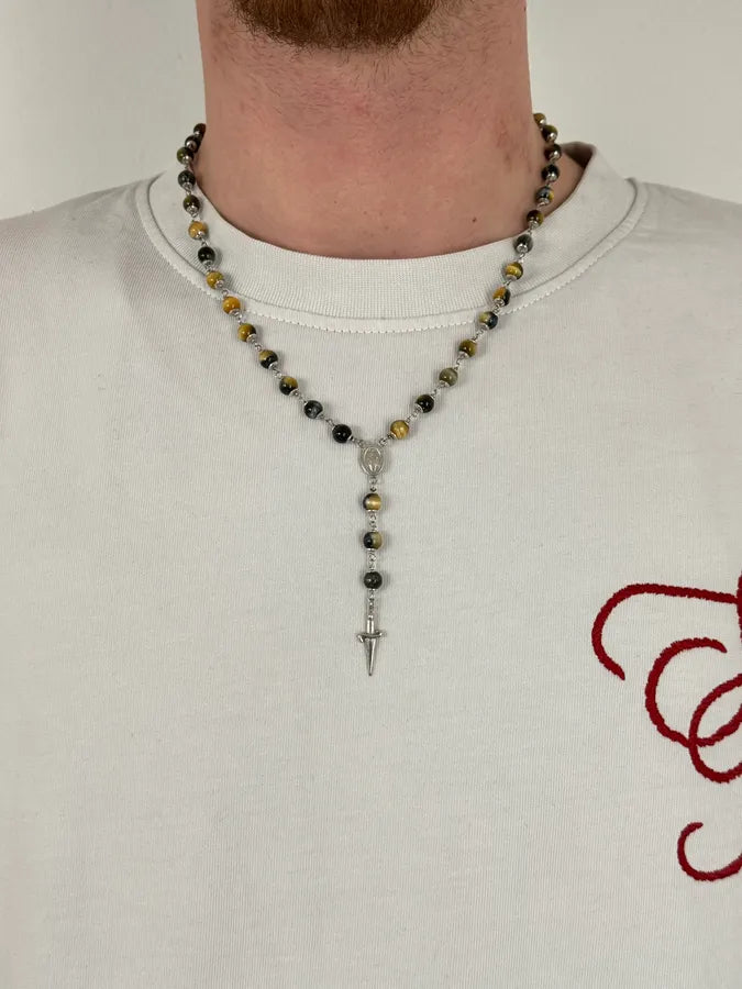 Cesare Paciotti Gold Tigers Eye Cross Pendant Necklace QyMFtlH 1