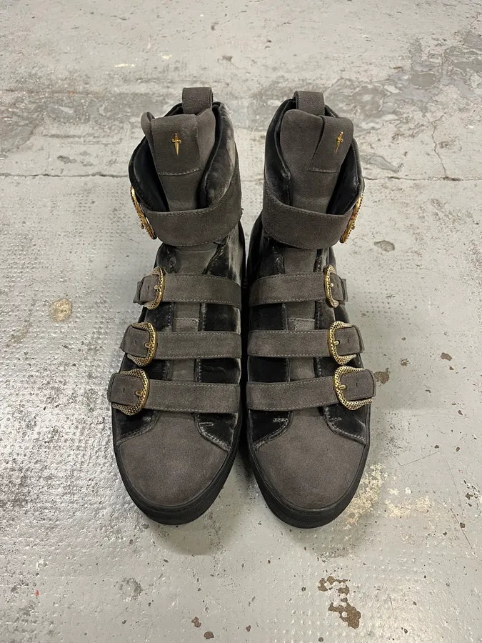 Cesare Paciotti Grey Velvet Buckle Strap Boots ctCmphO 4