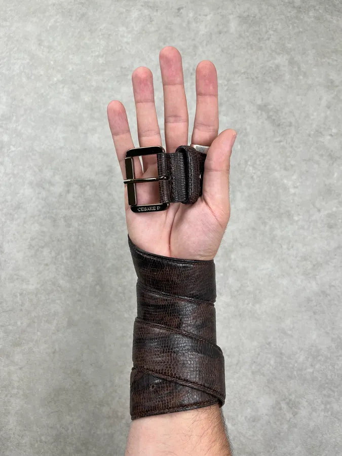 Cesare Paciotti Lezard Embossed Brown Leather Belt GAqosBA 0