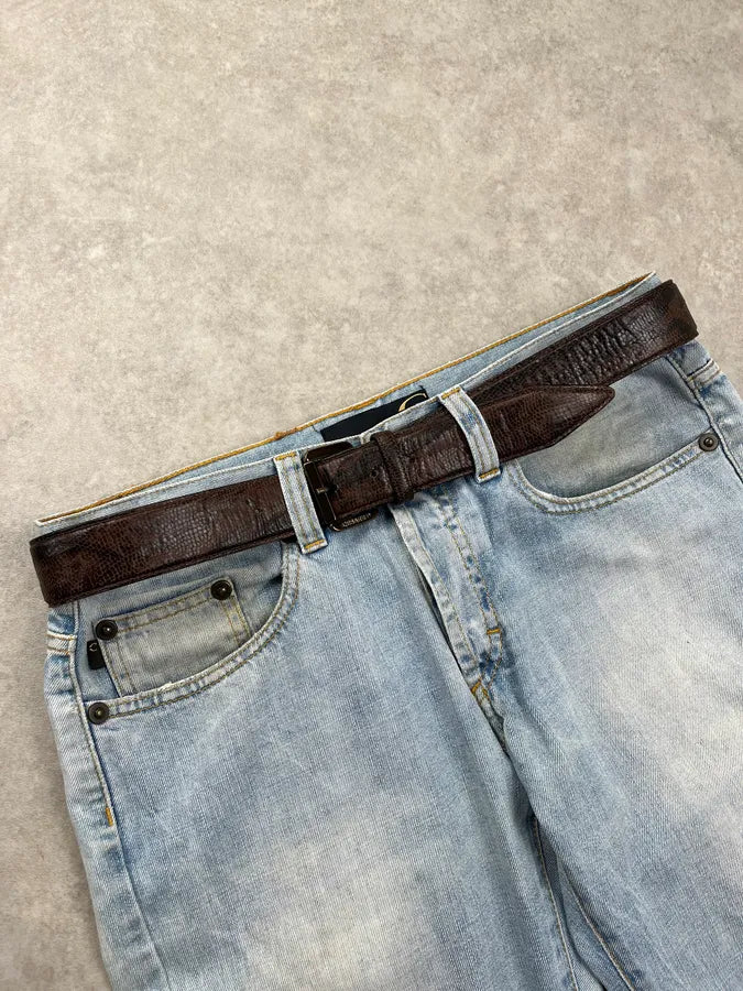 Cesare Paciotti Lezard Embossed Brown Leather Belt GAqosBA 1