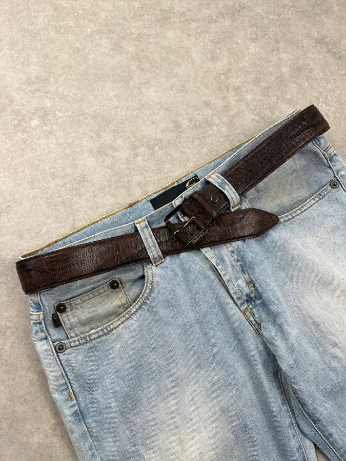 Cesare Paciotti Lezard Embossed Brown Leather Belt GAqosBA 2