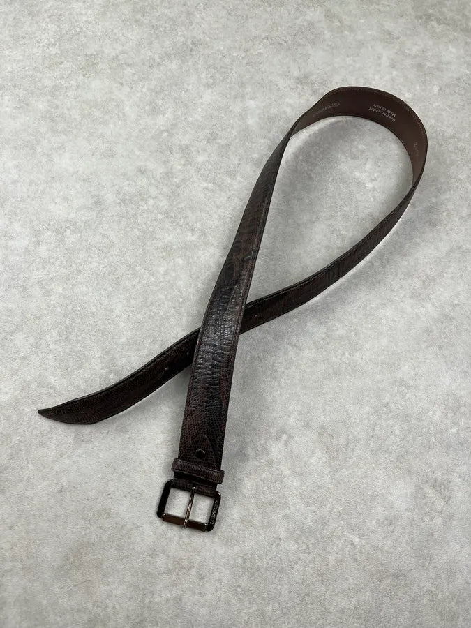 Cesare Paciotti Lezard Embossed Brown Leather Belt GAqosBA 3