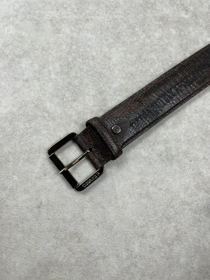 Cesare Paciotti Lezard Embossed Brown Leather Belt GAqosBA 5