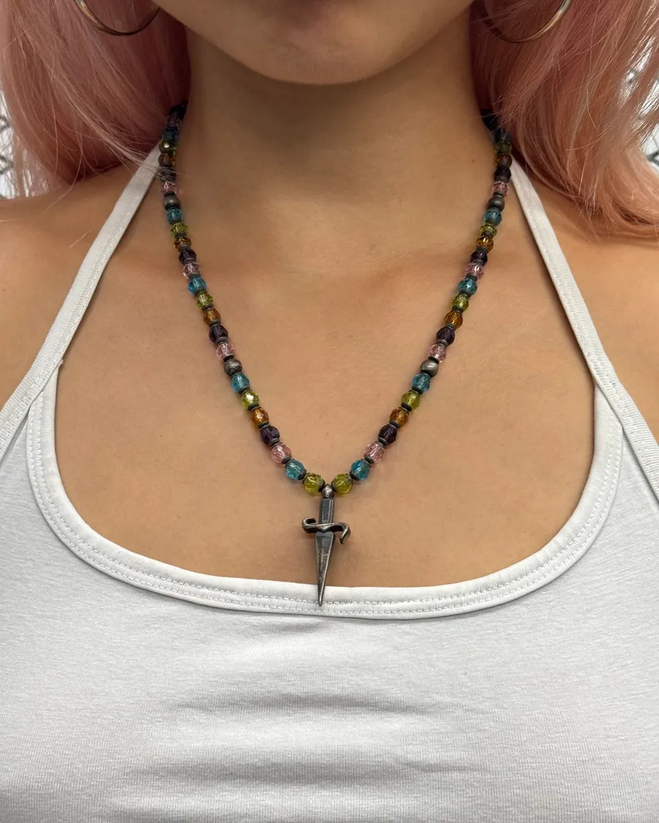 Cesare Paciotti Multicolor Crystal Beaded Spike Charm Necklace BqdfyXp 1
