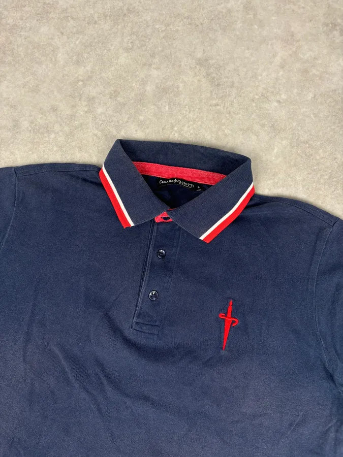 Cesare Paciotti Navy Cotton Contrast Trim Polo BxyxNxO 3