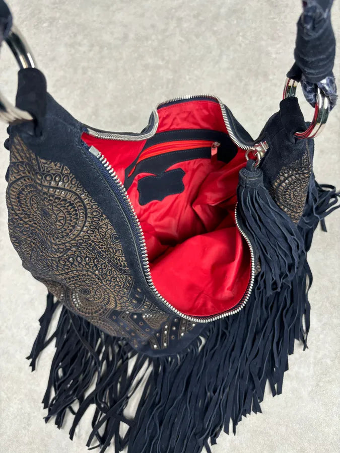 Cesare Paciotti Navy Leather Fringe Shoulder Bag mRyanfm 12
