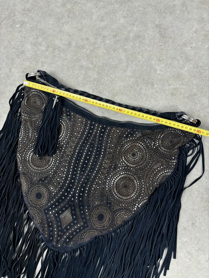 Cesare Paciotti Navy Leather Fringe Shoulder Bag mRyanfm 14