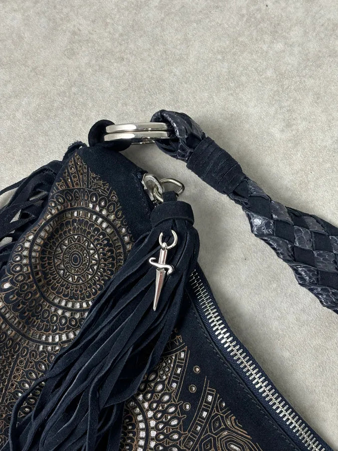 Cesare Paciotti Navy Leather Fringe Shoulder Bag mRyanfm 11