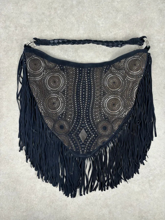 Cesare Paciotti Navy Leather Fringe Shoulder Bag mRyanfm 7