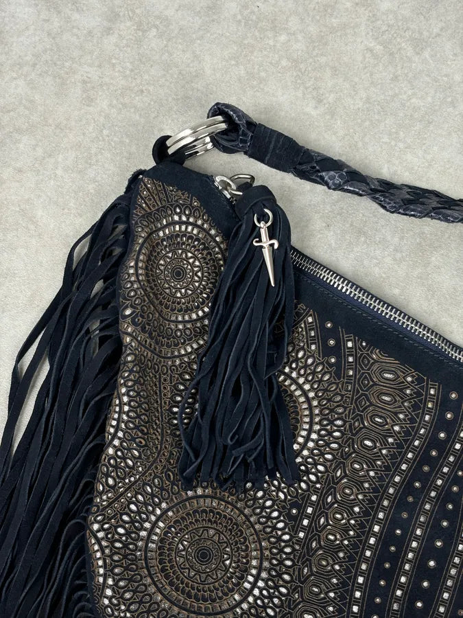 Cesare Paciotti Navy Leather Fringe Shoulder Bag mRyanfm 6