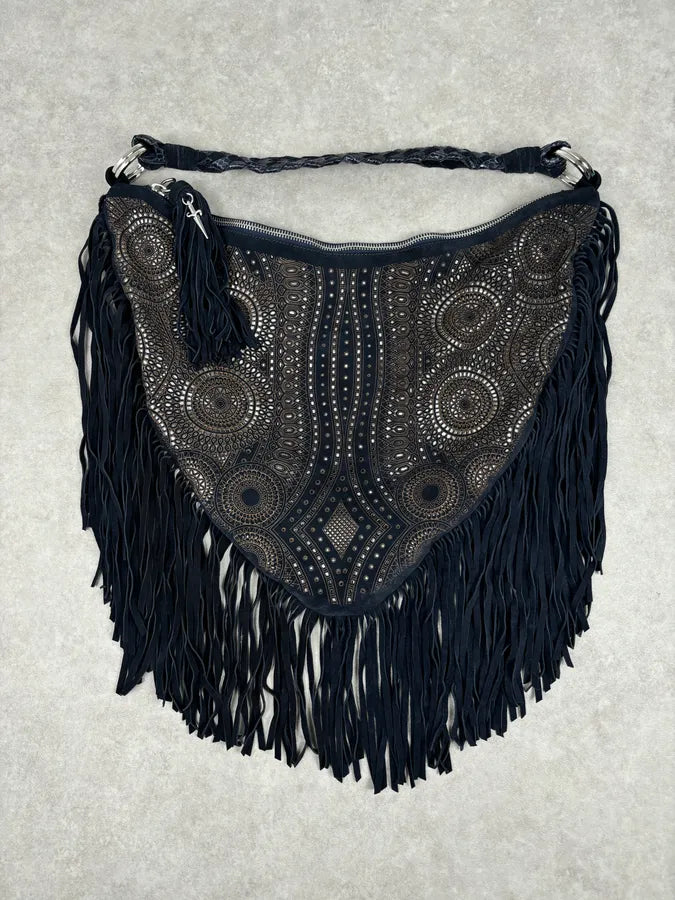 Cesare Paciotti Navy Leather Fringe Shoulder Bag mRyanfm 0