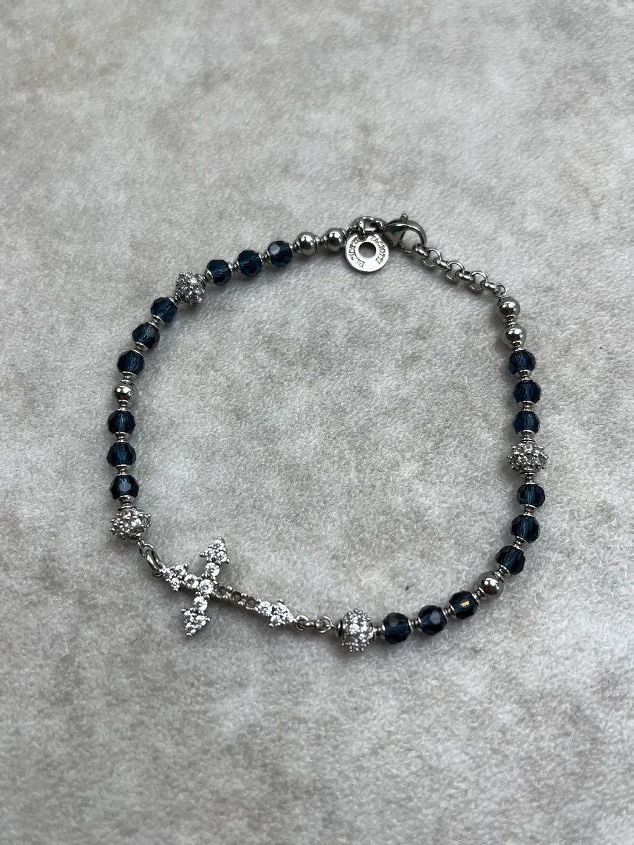 Cesare Paciotti Navy Metal Cross Silver Bracelet AcXHknf 0