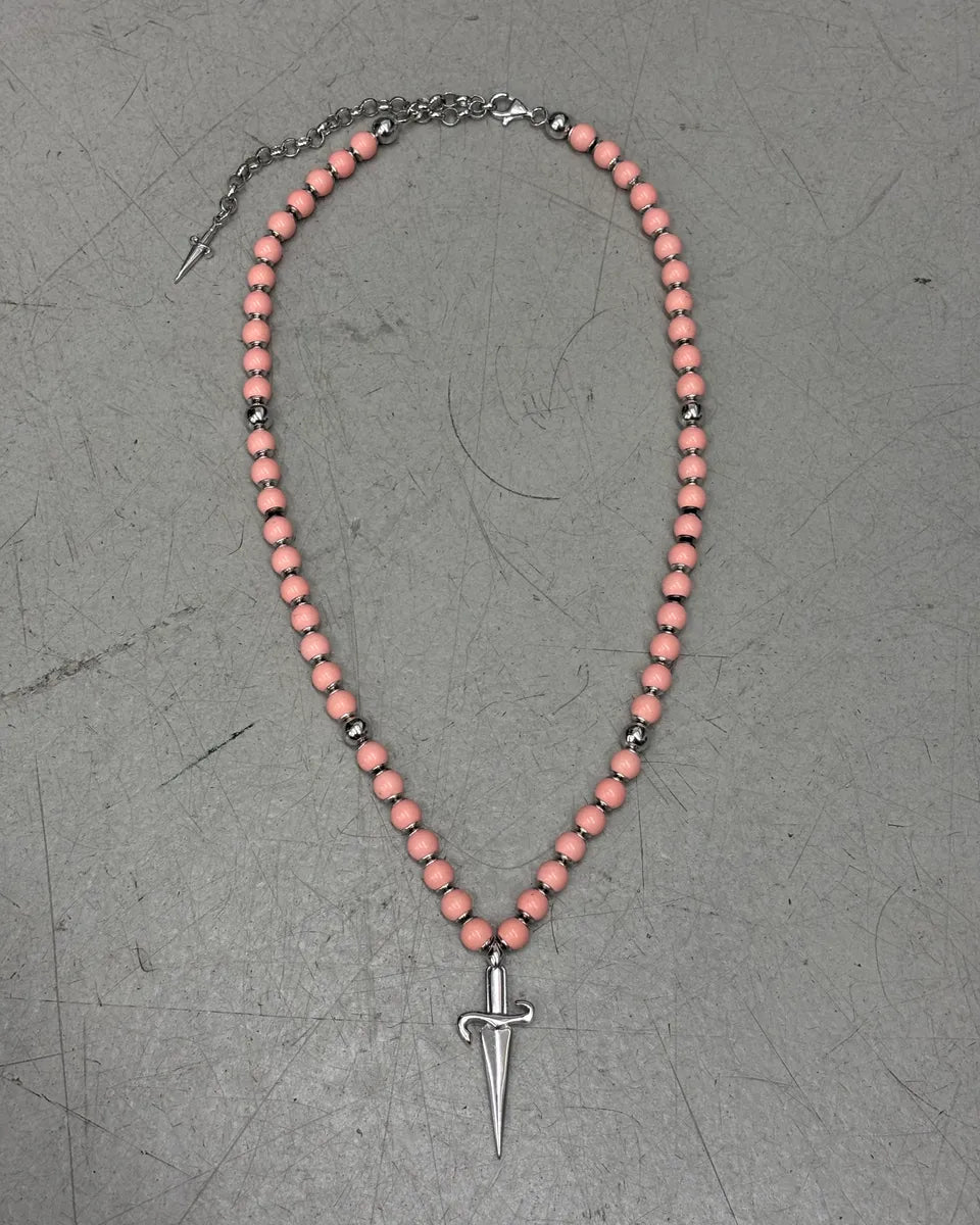Cesare Paciotti Pink Beaded Dagger Pendant Necklace ETqnUrQ 0