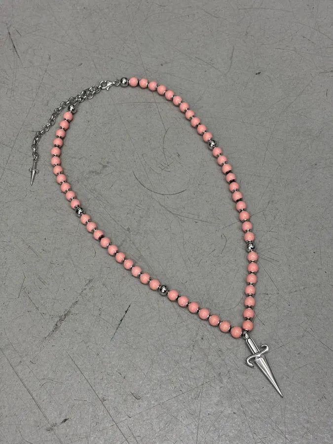 Cesare Paciotti Pink Beaded Dagger Pendant Necklace ETqnUrQ 2