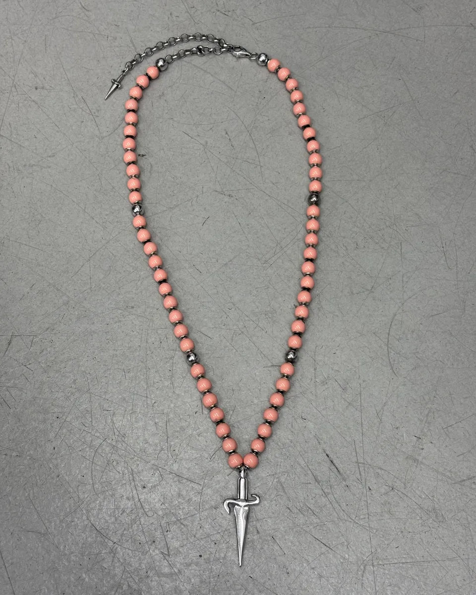 Cesare Paciotti Pink Beaded Dagger Pendant Necklace BEBnNGg 0