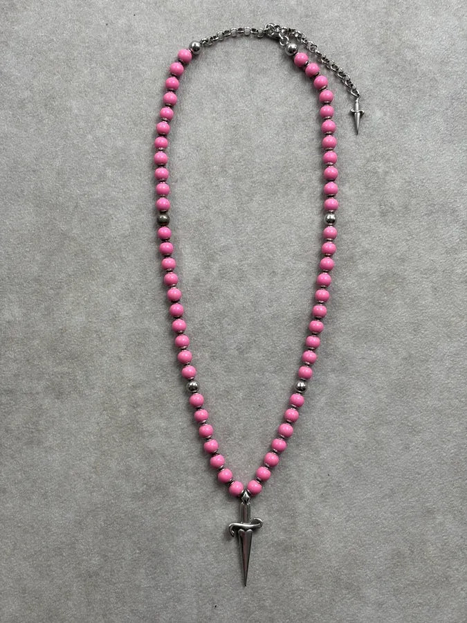 Cesare Paciotti Pink Beaded Spike Charm Necklace ODRgvOU 0