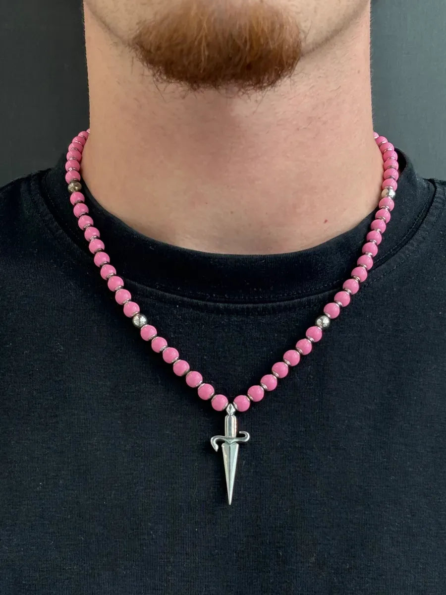 Cesare Paciotti Pink Beaded Spike Charm Necklace ODRgvOU 1