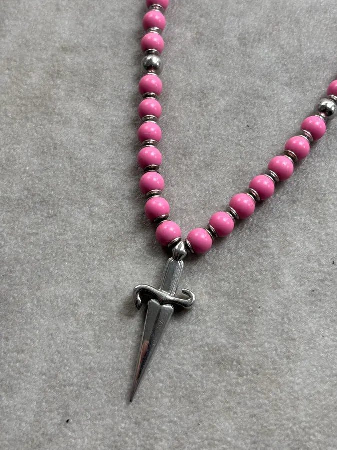 Cesare Paciotti Pink Beaded Spike Charm Necklace ODRgvOU 2