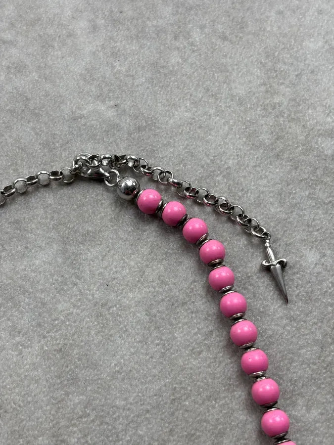 Cesare Paciotti Pink Beaded Spike Charm Necklace ODRgvOU 3