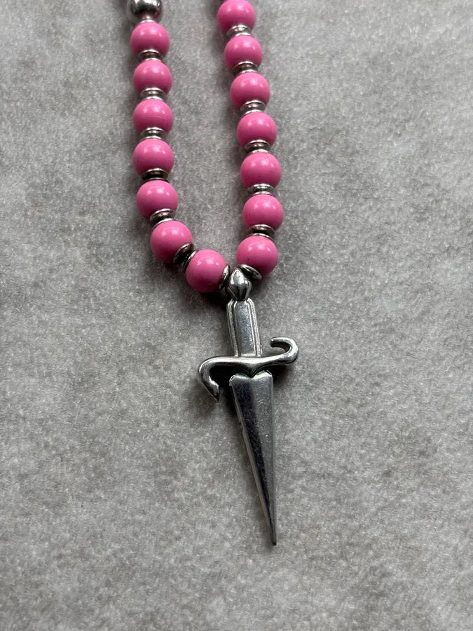 Cesare Paciotti Pink Beaded Spike Charm Necklace ODRgvOU 5