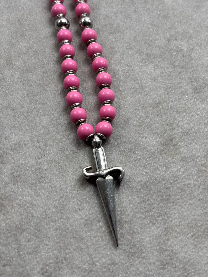 Cesare Paciotti Pink Beaded Spike Charm Necklace ODRgvOU 6