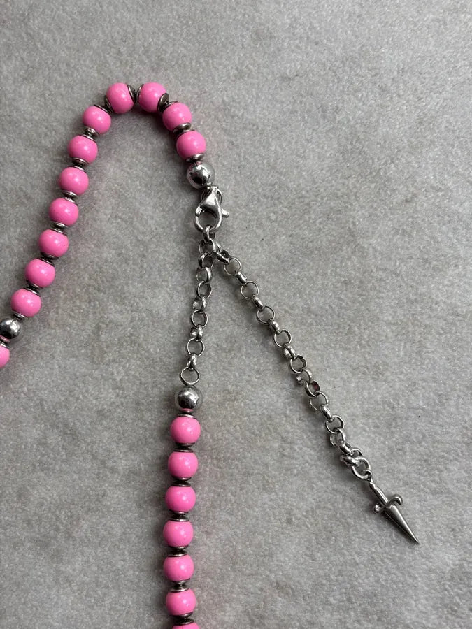 Cesare Paciotti Pink Beaded Spike Charm Necklace ODRgvOU 7