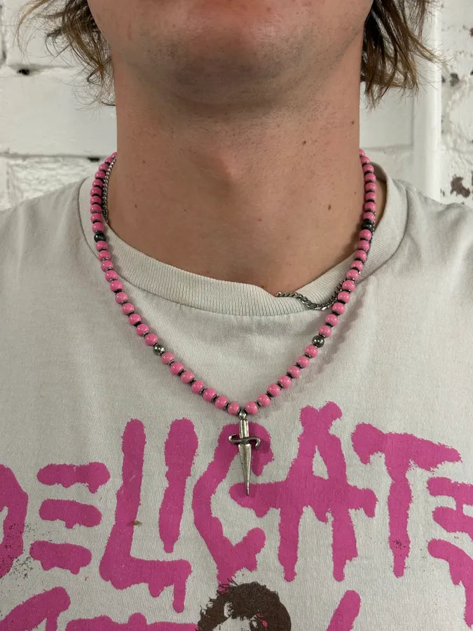 Cesare Paciotti Pink Beaded Spike Pendant Necklace Hdufrzf 1