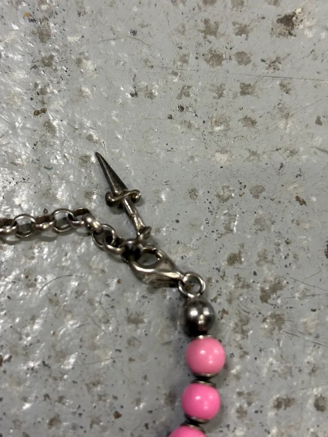 Cesare Paciotti Pink Beaded Spike Pendant Necklace Hdufrzf 3