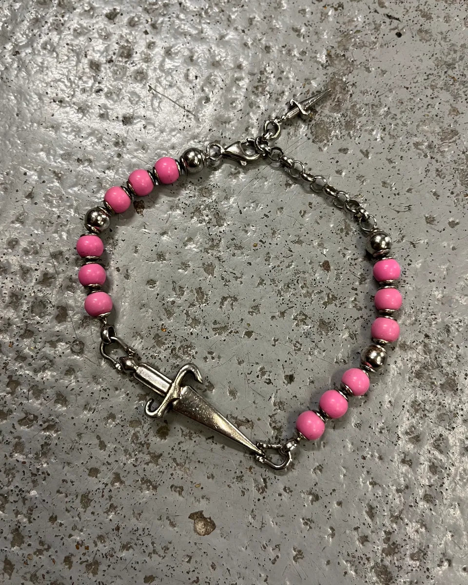 Cesare Paciotti Pink Beaded Stainless Still Sword Bracelet jFTSRuS 0