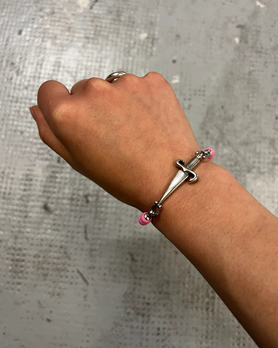 Cesare Paciotti Pink Beaded Stainless Still Sword Bracelet jFTSRuS 1
