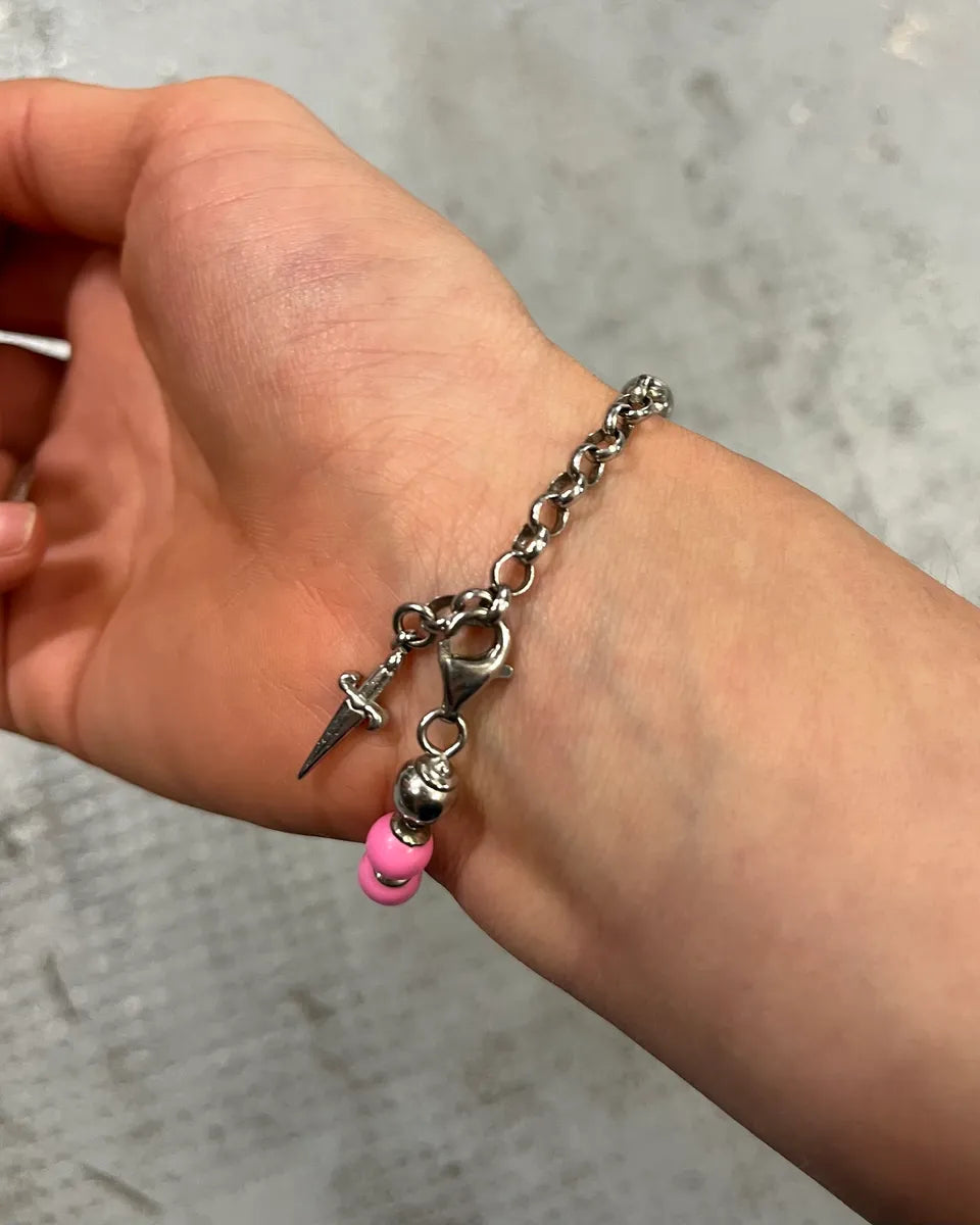 Cesare Paciotti Pink Beaded Stainless Still Sword Bracelet jFTSRuS 3