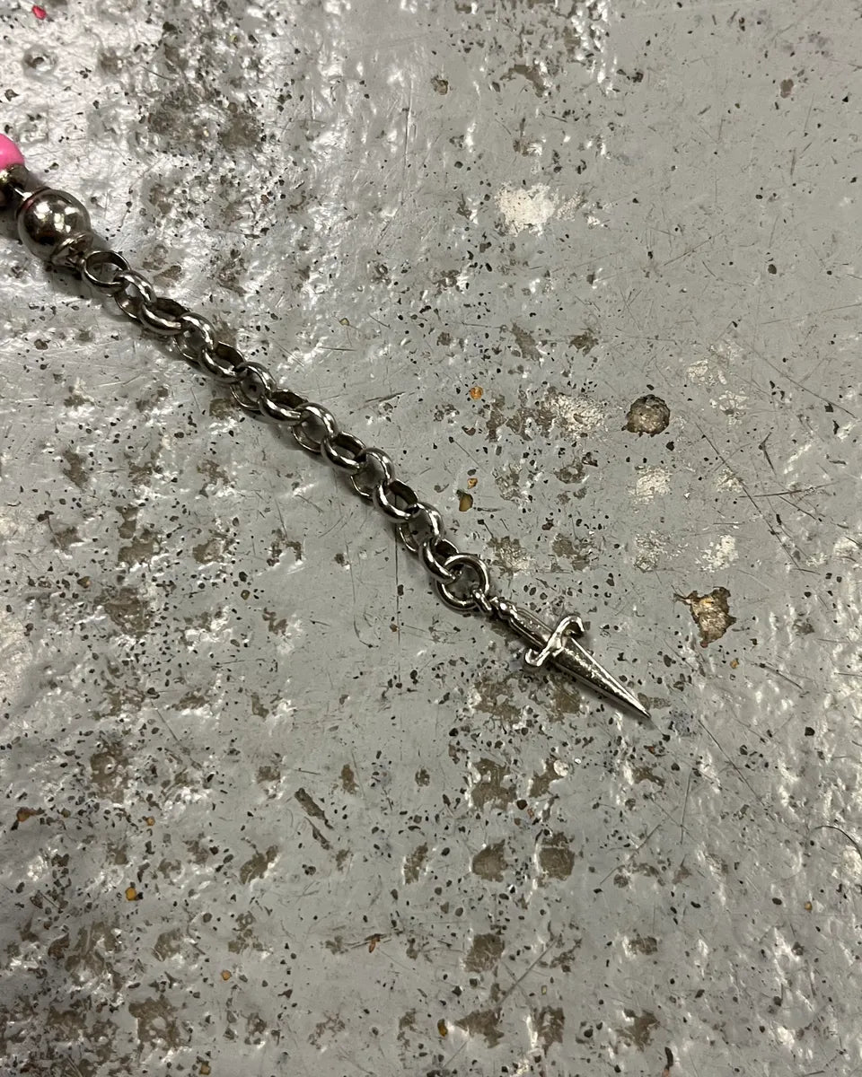 Cesare Paciotti Pink Beaded Stainless Still Sword Bracelet jFTSRuS 5