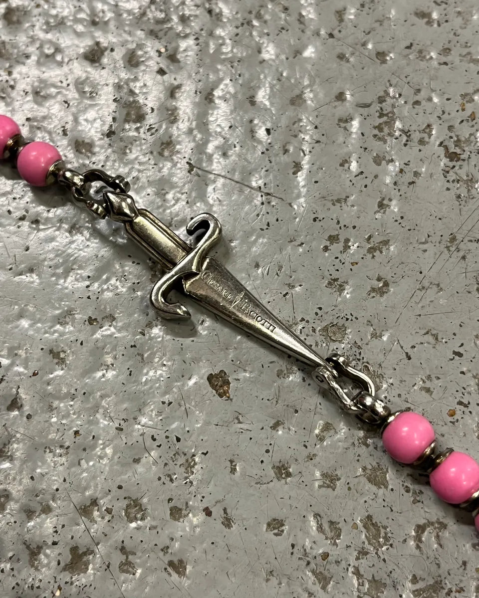Cesare Paciotti Pink Beaded Stainless Still Sword Bracelet jFTSRuS 6