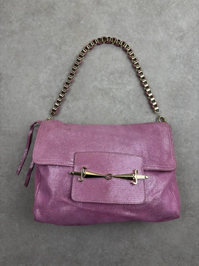 Cesare Paciotti Pink Glitter Leather Dagger Shoulder Bag nQrzplG 0