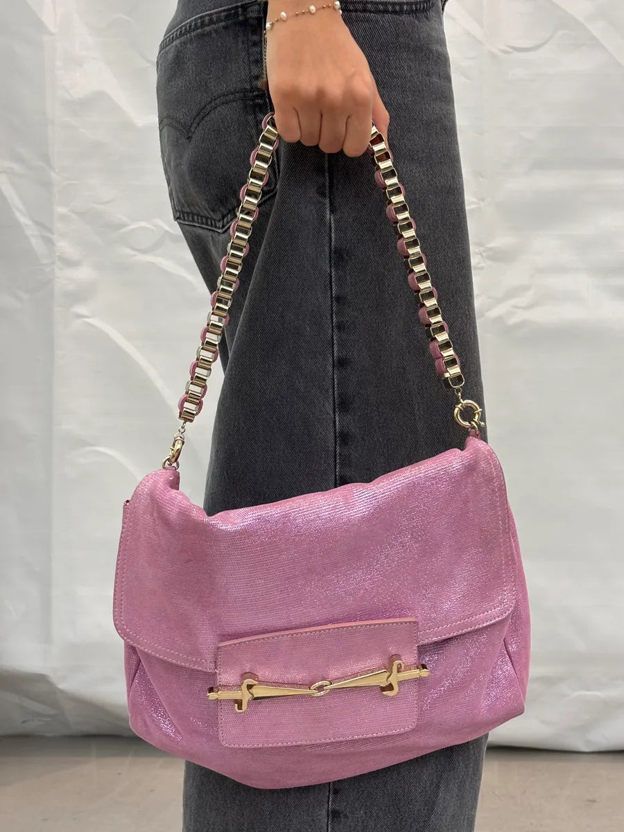 Cesare Paciotti Pink Glitter Leather Dagger Shoulder Bag nQrzplG 2