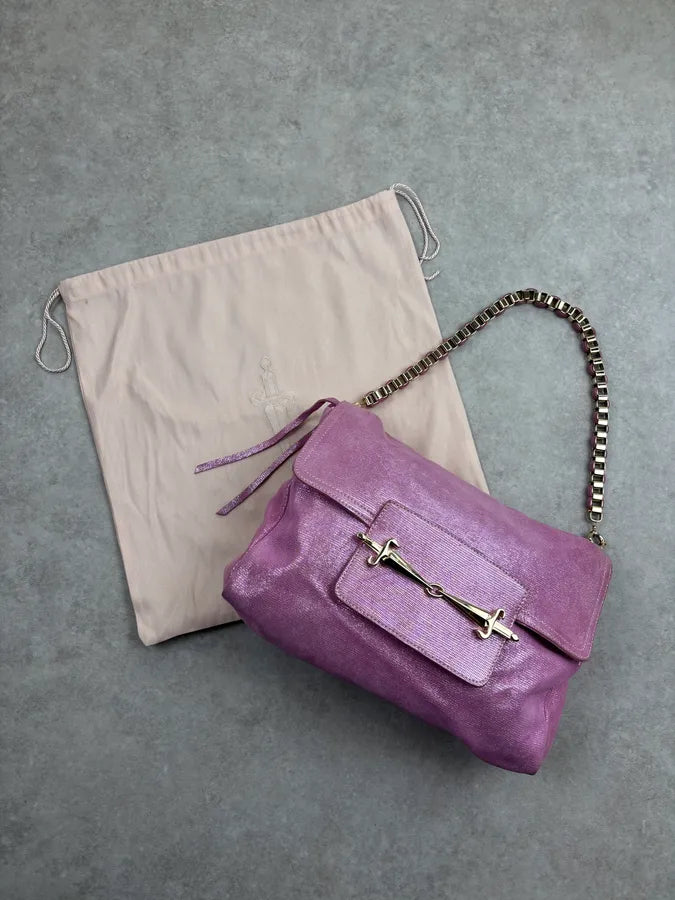 Cesare Paciotti Pink Glitter Leather Dagger Shoulder Bag nQrzplG 1