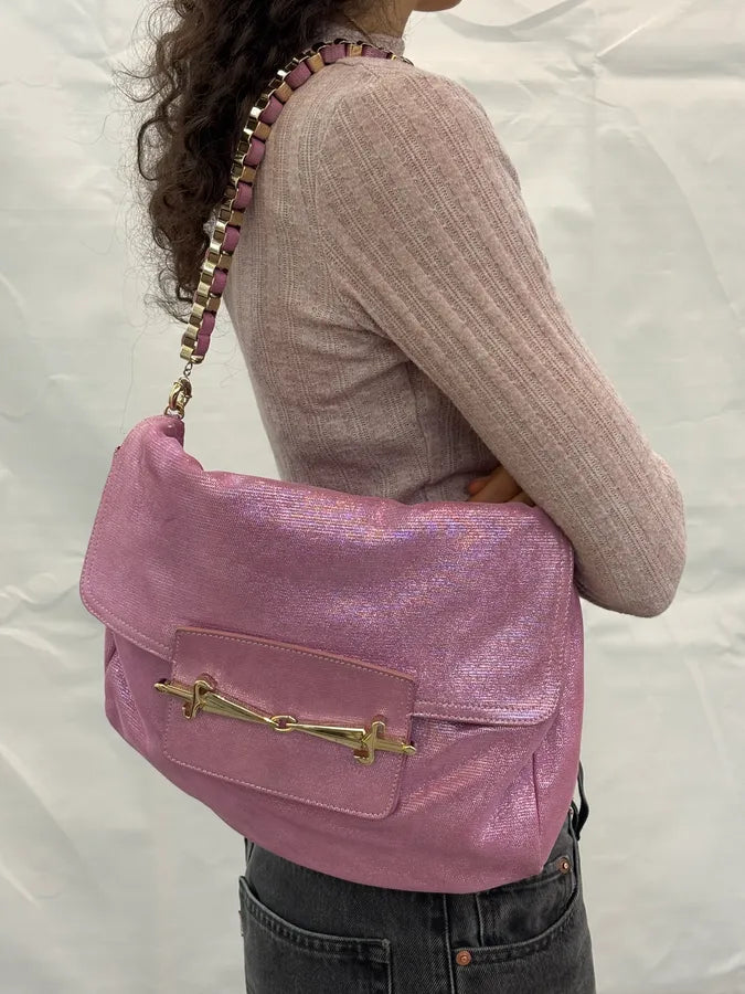 Cesare Paciotti Pink Glitter Leather Dagger Shoulder Bag nQrzplG 3