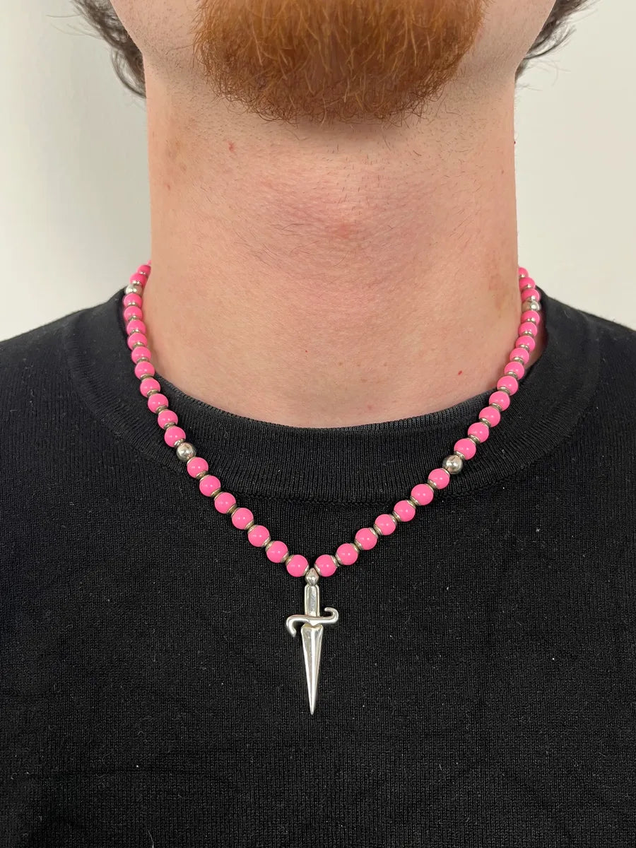 Cesare Paciotti Pink Pearl Silver Dagger Necklace aXwarst 1