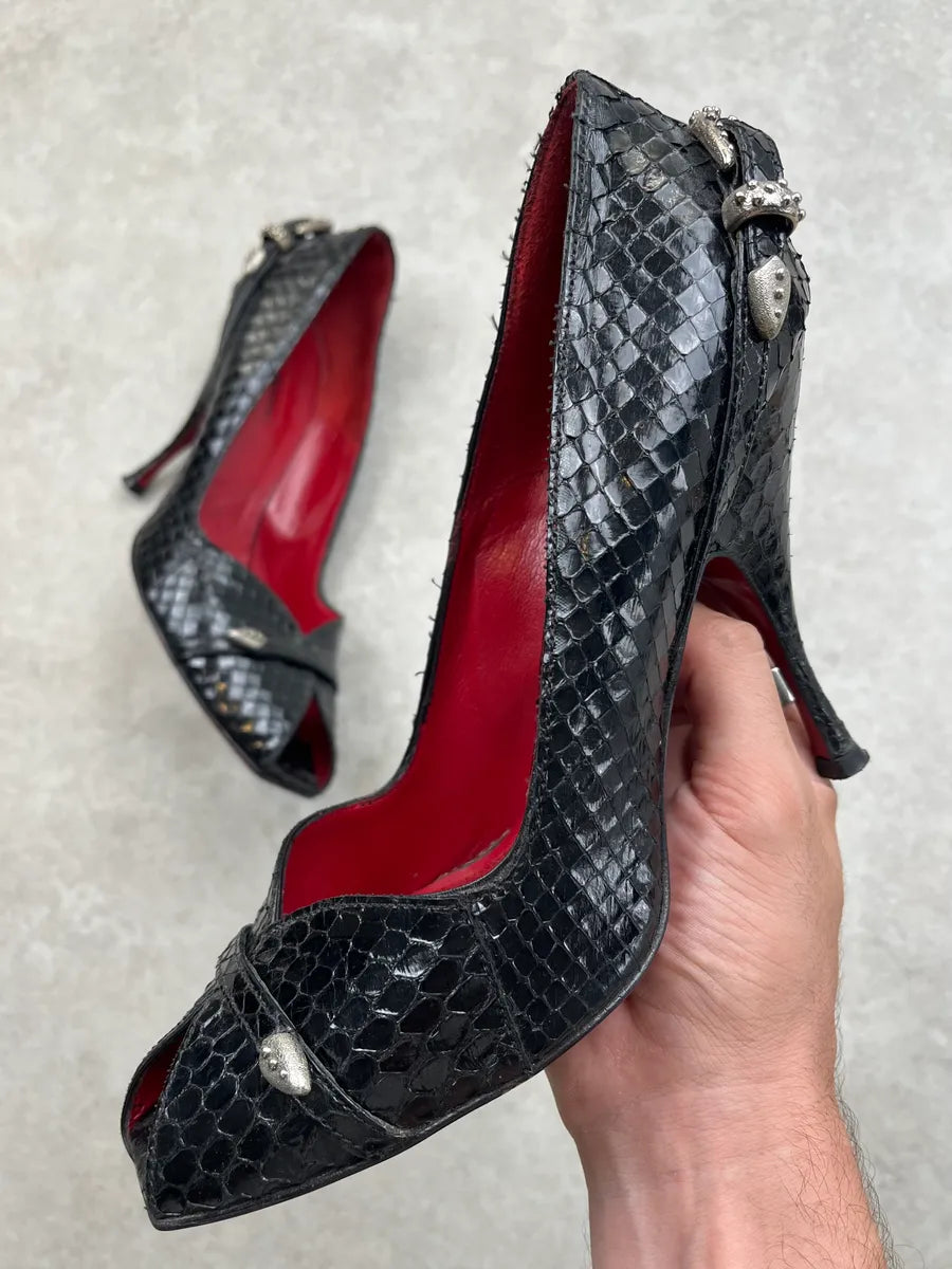 Cesare Paciotti Python Silver Buckle Black Leather Heels lUHJNiW 0