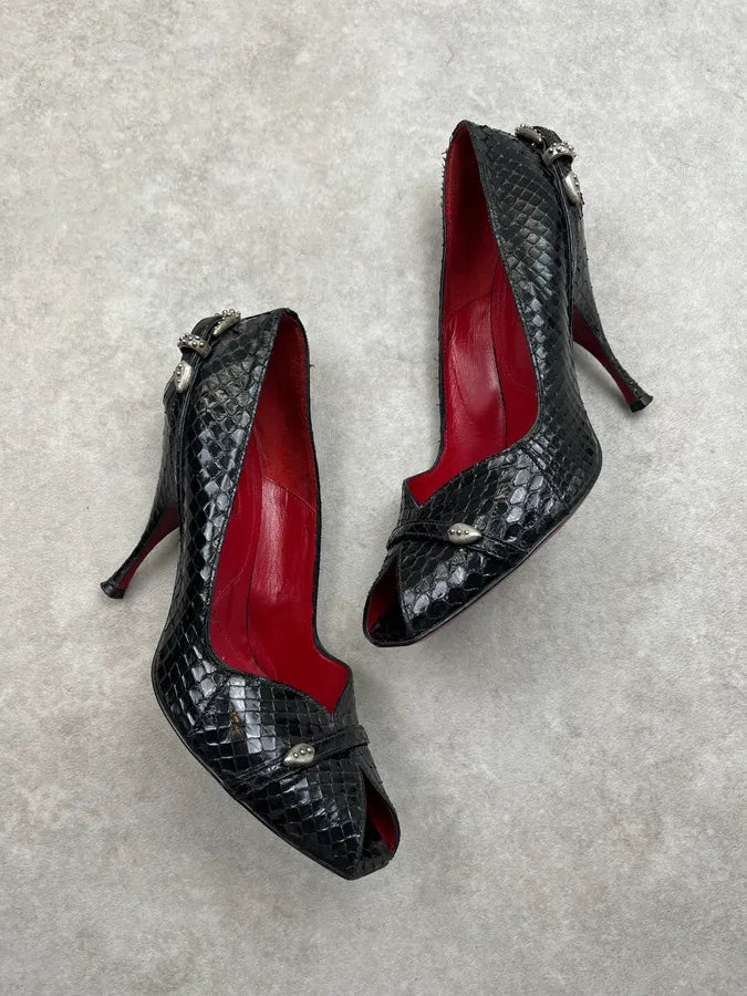 Cesare Paciotti Python Silver Buckle Black Leather Heels lUHJNiW 1