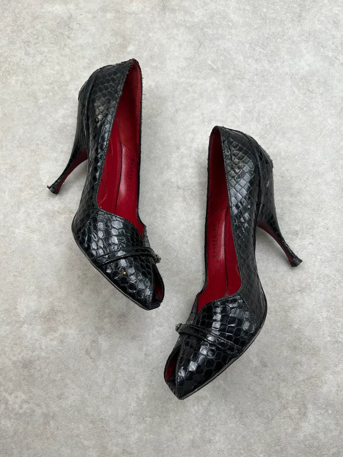 Cesare Paciotti Python Silver Buckle Black Leather Heels lUHJNiW 2