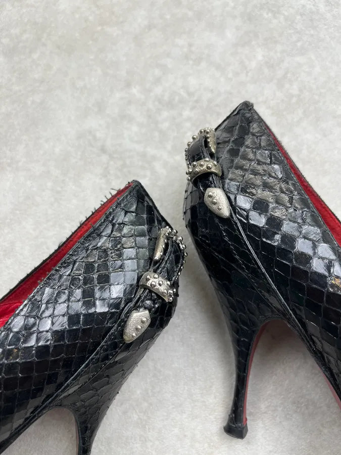 Cesare Paciotti Python Silver Buckle Black Leather Heels lUHJNiW 3
