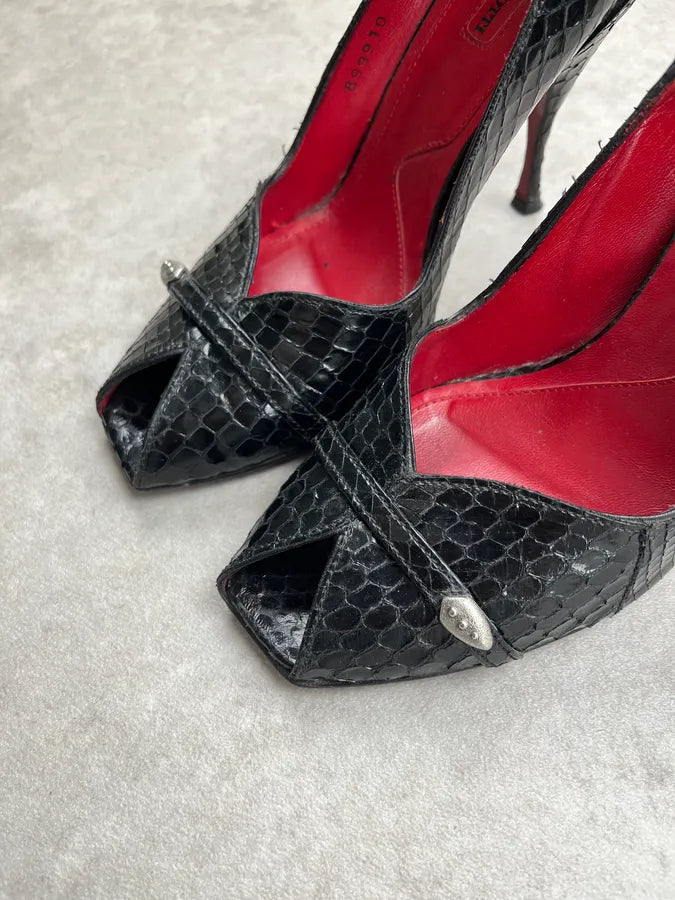 Cesare Paciotti Python Silver Buckle Black Leather Heels lUHJNiW 4