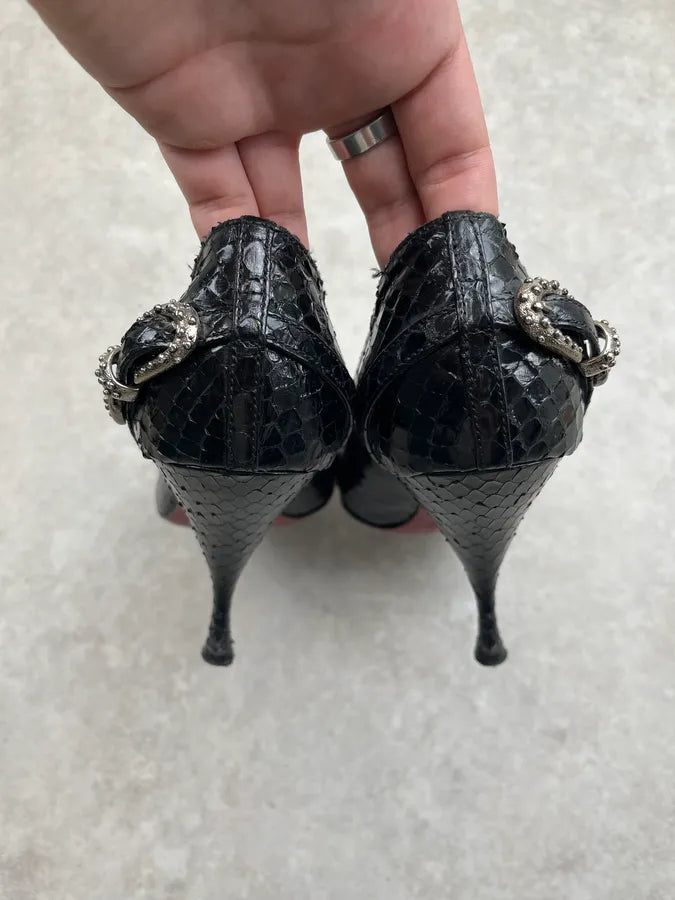 Cesare Paciotti Python Silver Buckle Black Leather Heels lUHJNiW 7