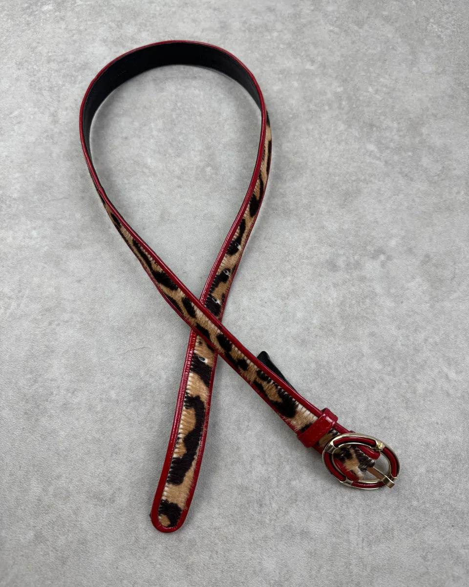 Cesare Paciotti Red Leather & Leopard Pony Hair Belt IaiayxS 1